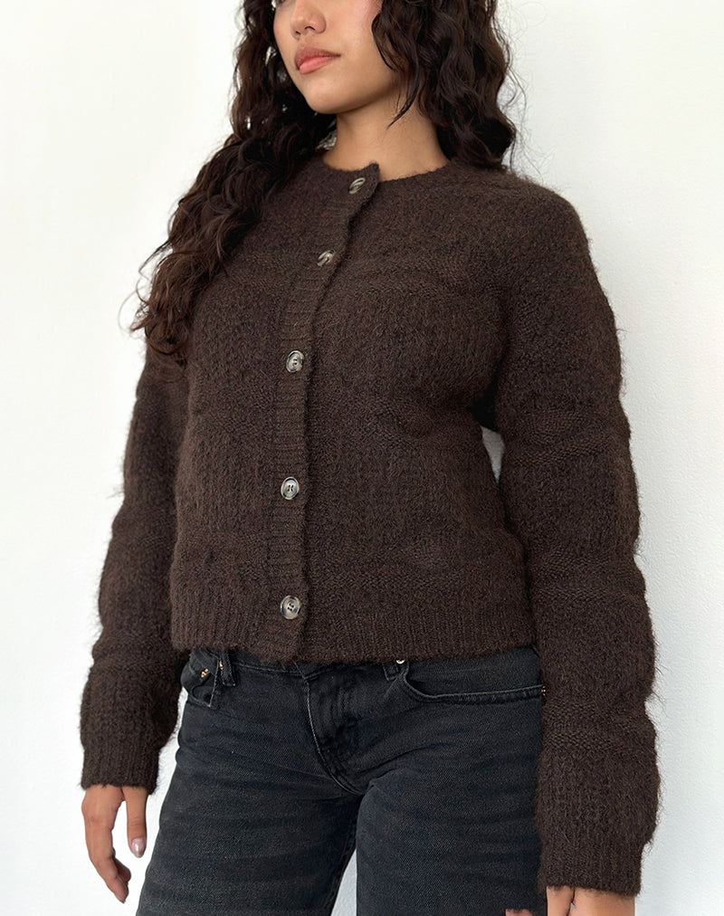 Image of Luciana Strukturierter Strickcardi in Dunkelbraun