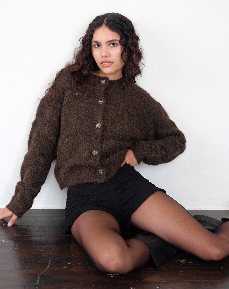 Image of Luciana Strukturierter Strickcardi in Dunkelbraun