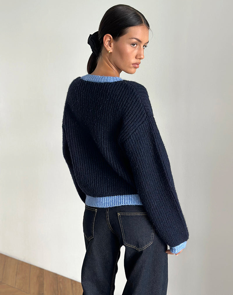 Image of Luciana Strickjacke in Kontrast Navy