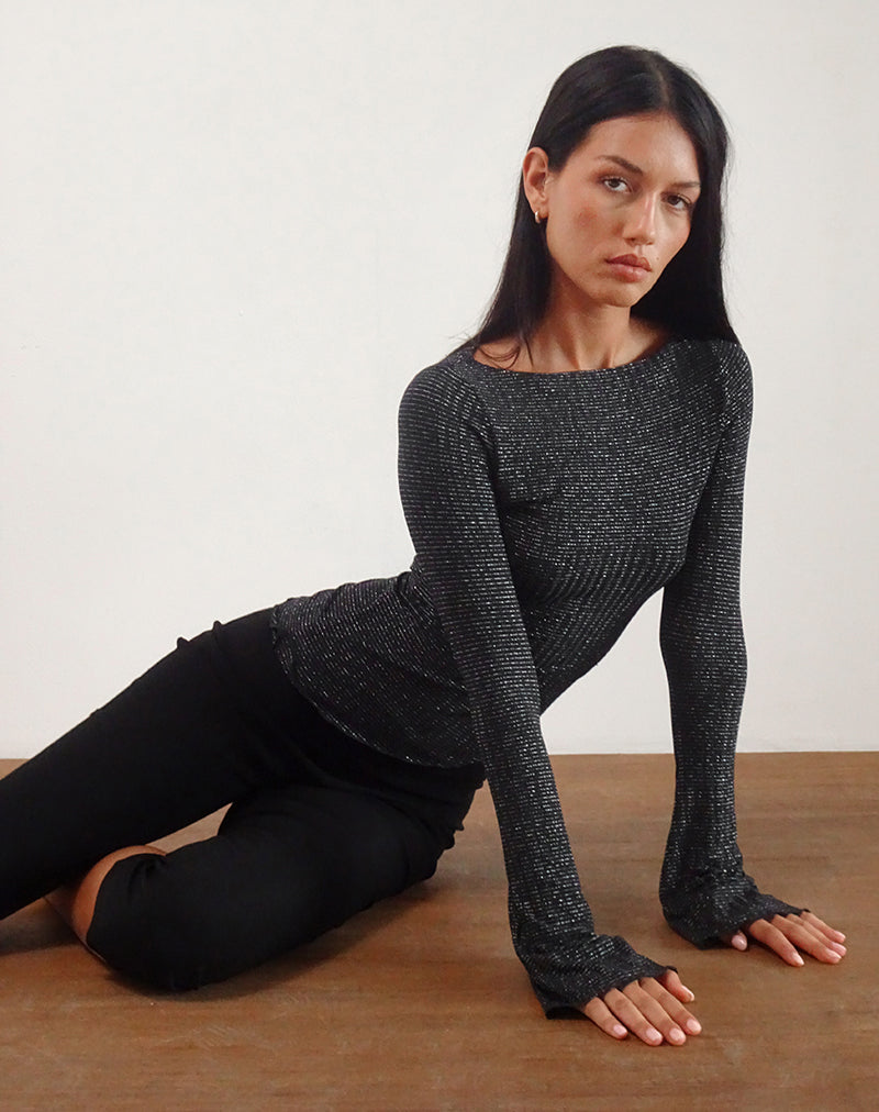 Image of Lukia Langarm-Top aus metallisch gestreiftem Jersey Schwarz