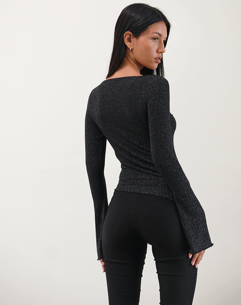 Image of Lukia Langarm-Top aus metallisch gestreiftem Jersey Schwarz