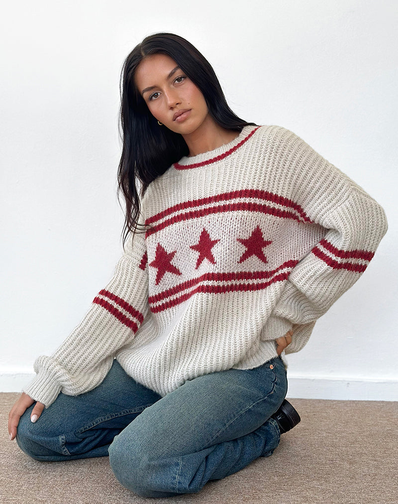 Lulees Oversized-Pullover in Hafer mit Sternstreifen