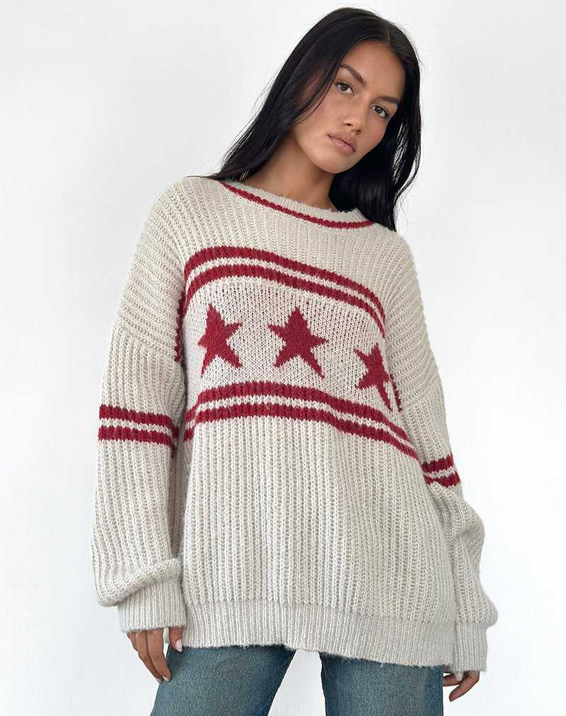 Image of Lulees Oversized Pullover in Hafer mit Sternstreifen