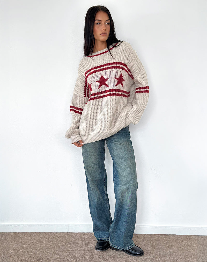 Image of Lulees Oversized Pullover in Hafer mit Sternstreifen
