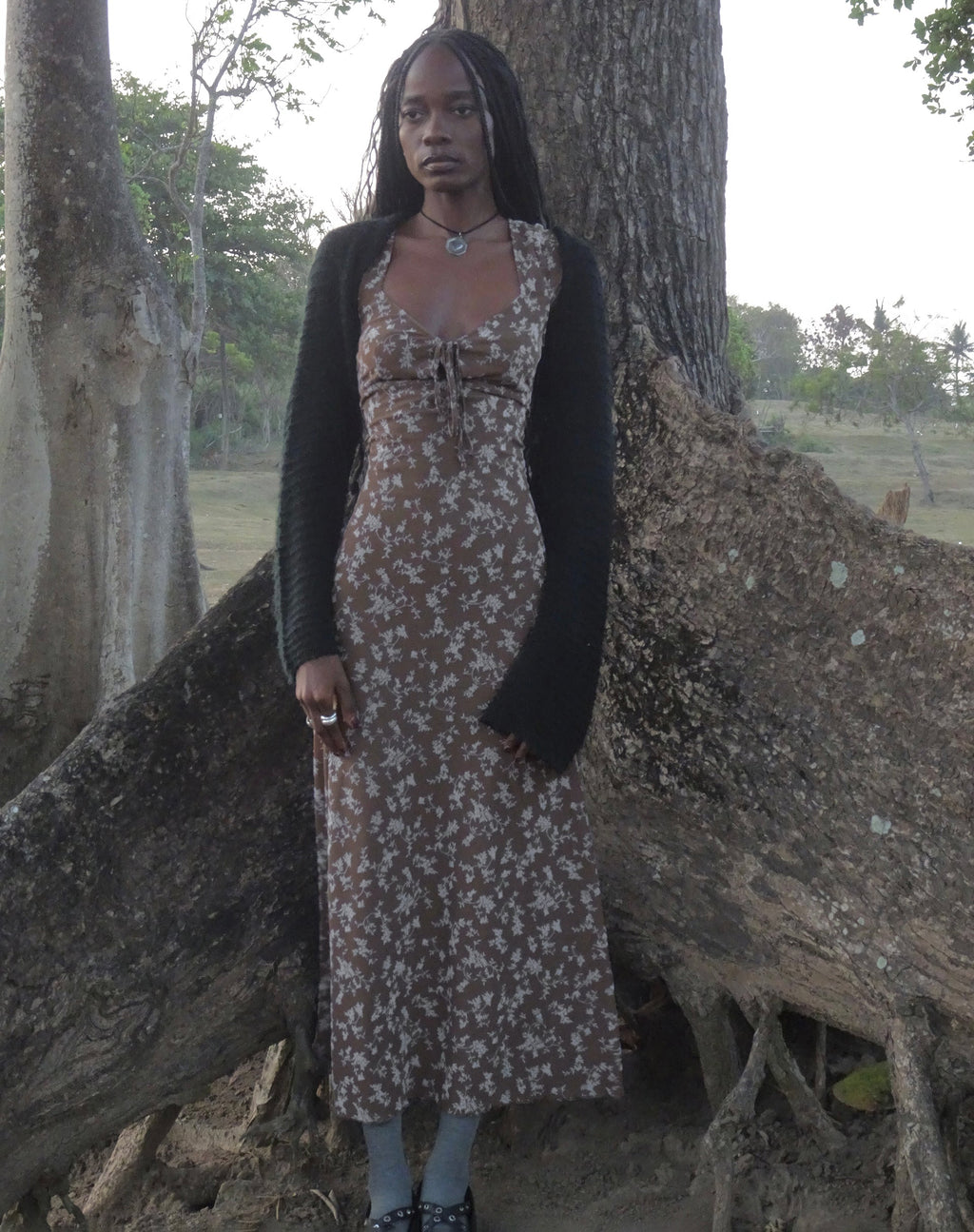 Lunama Midikleid in Botanikerflock Dunkel-Taupe
