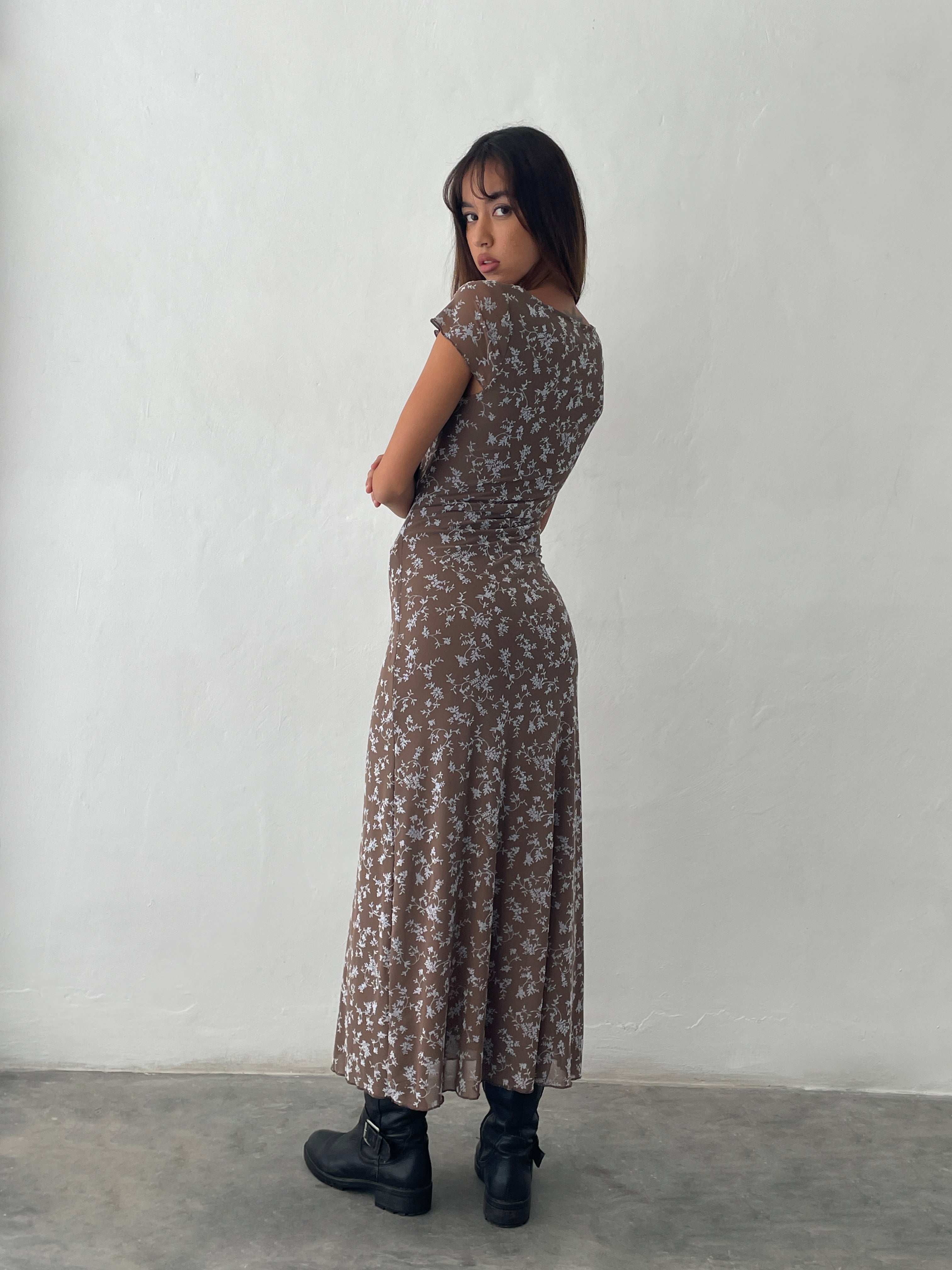 Image of Lunama Midikleid in Botanikerflock Dunkel-Taupe
