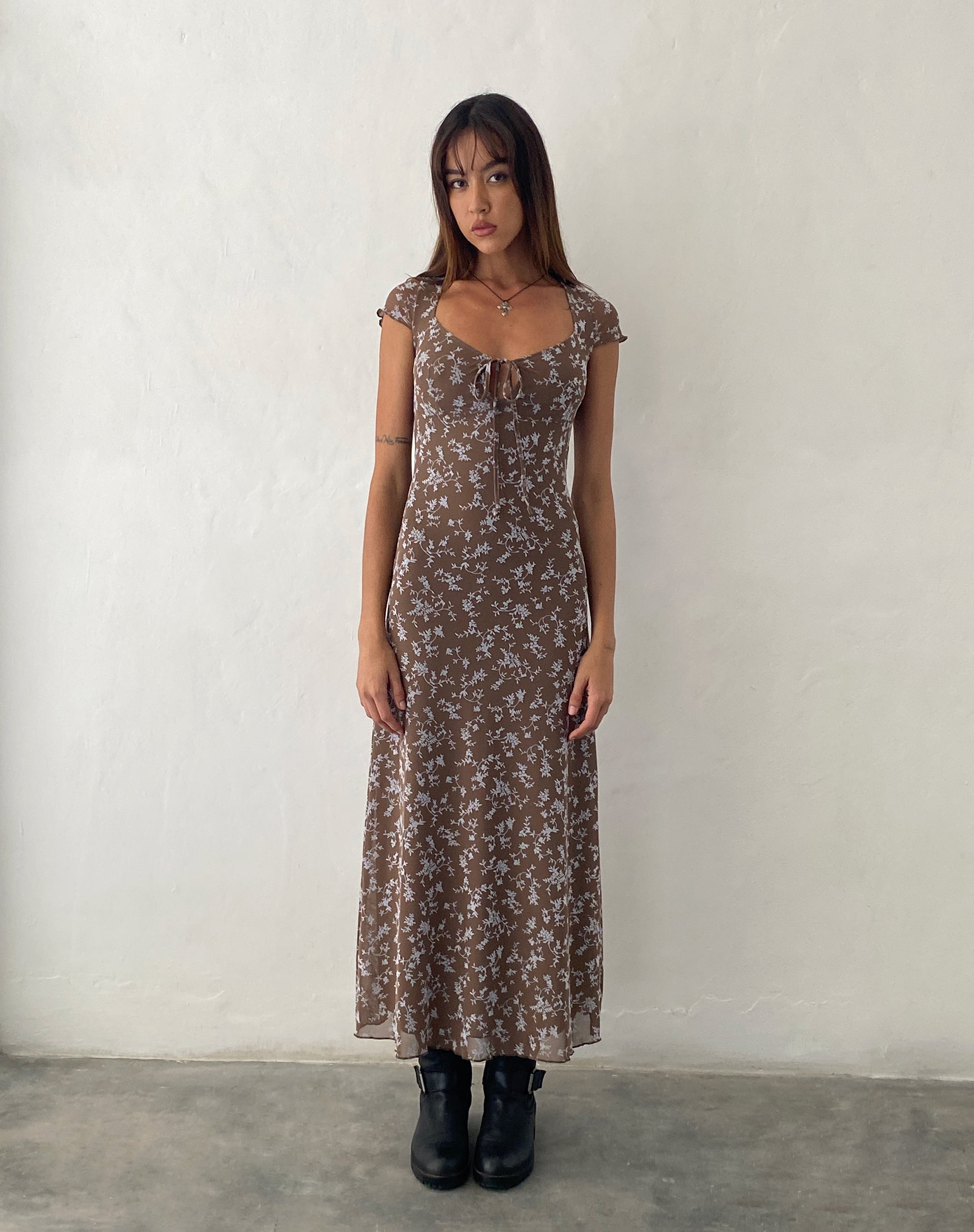 Image of Lunama Midikleid in Botanikerflock Dunkel-Taupe