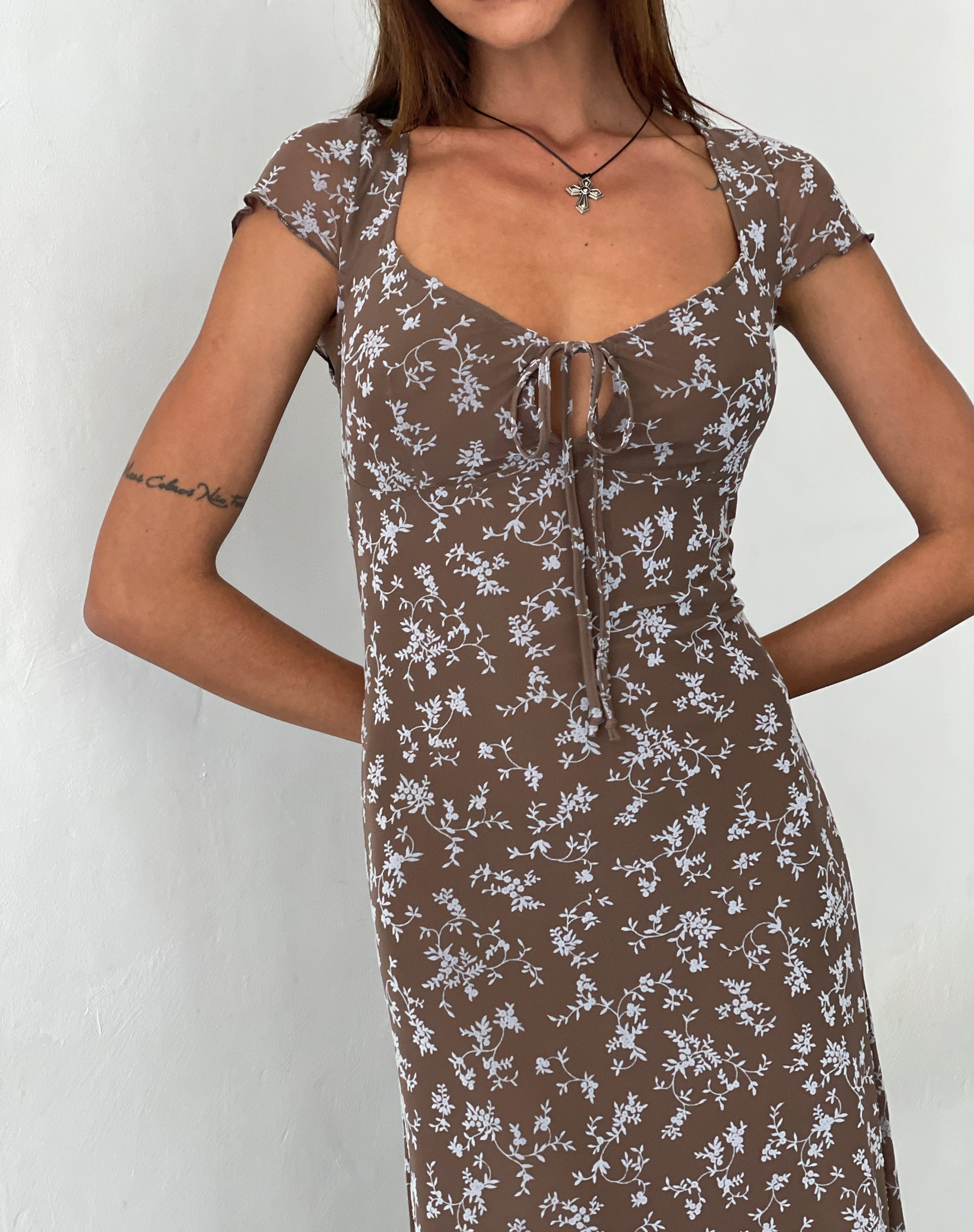 Image of Lunama Midikleid in Botanikerflock Dunkel-Taupe