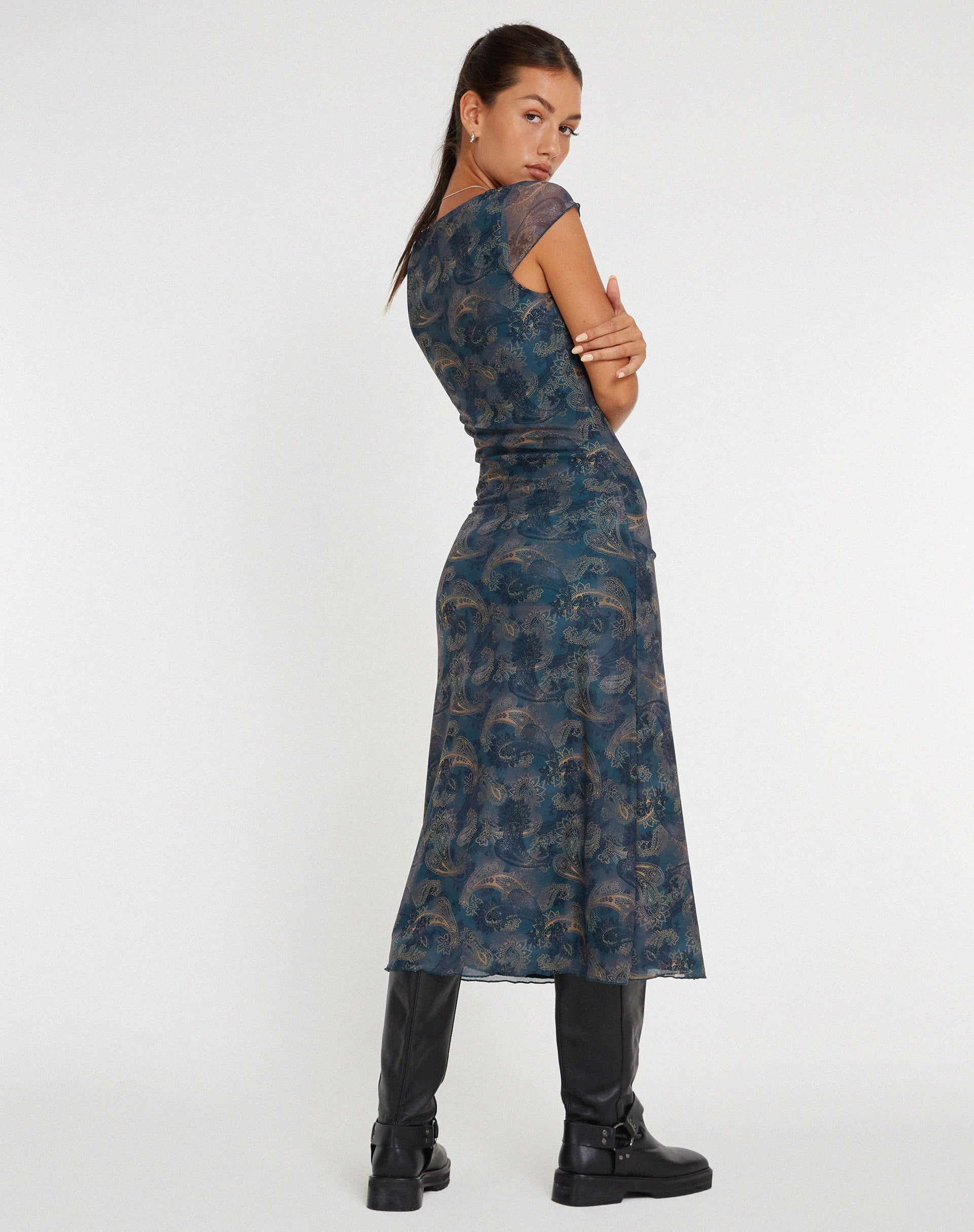 Bild von Lunama Mesh Midikleid in Blau mit Paisleymuster