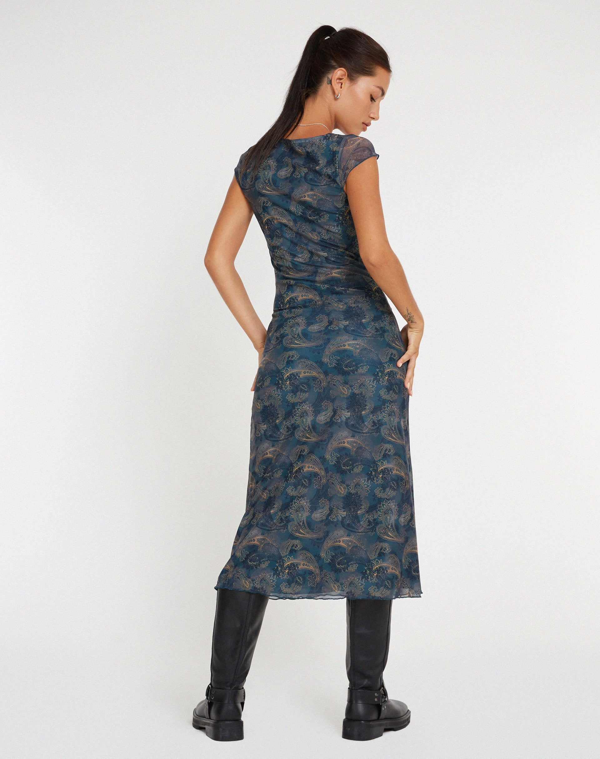 Bild von Lunama Mesh Midikleid in Blau mit Paisleymuster