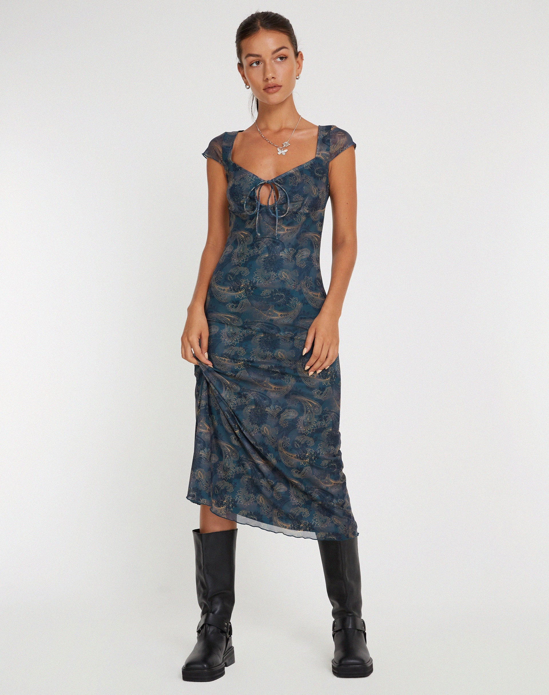 Bild von Lunama Mesh Midikleid in Blau mit Paisleymuster