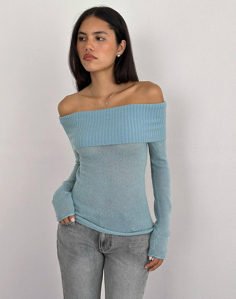 Image of Lune Bardot Jumper in Knit Blue