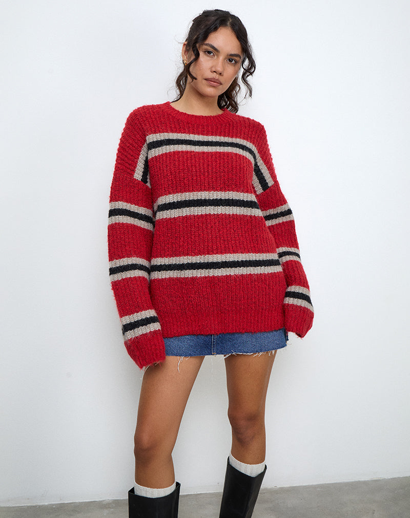 Lunet Strickpullover in Rot und Schwarz gestreift