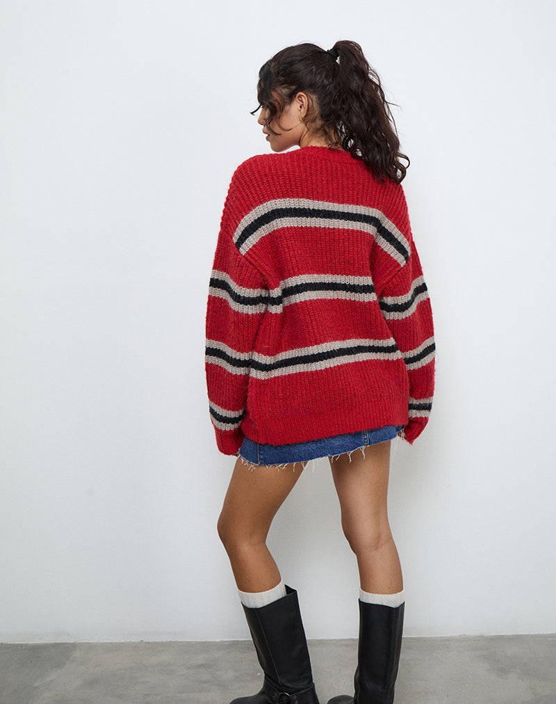 Image of Lunet Strickpullover in Rot und Schwarz gestreift