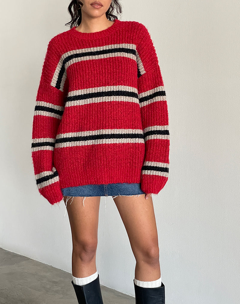 Lunet Strickpullover in Rot und Schwarz gestreift