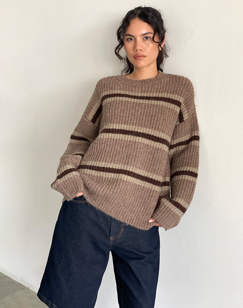 Image of Lunet Strickpullover in Streifen Tonal Braun
