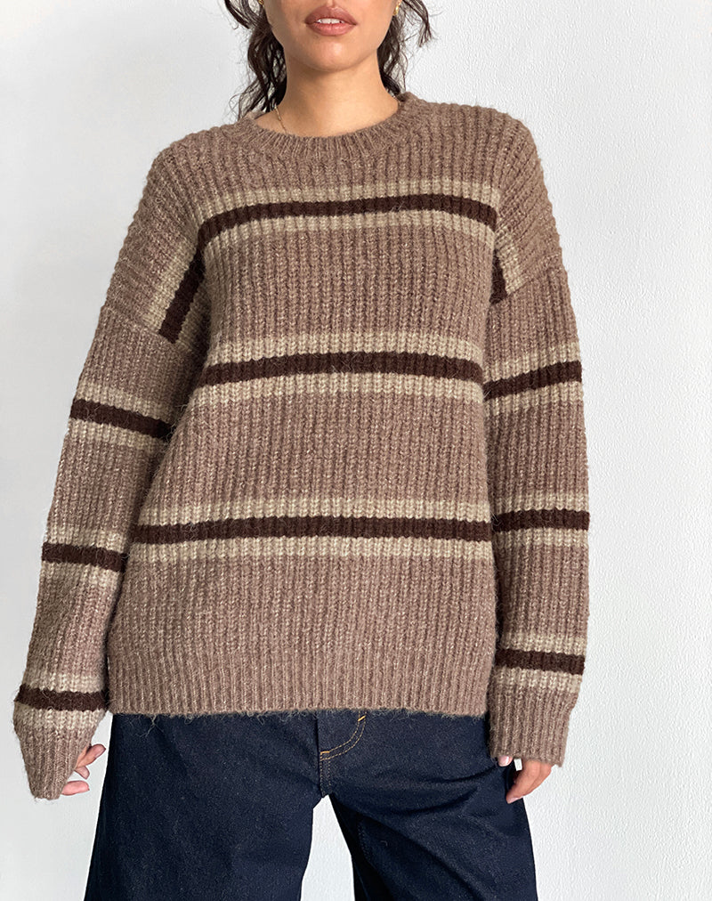 Lunet Strickpullover aus Streifen in Tonal Brown