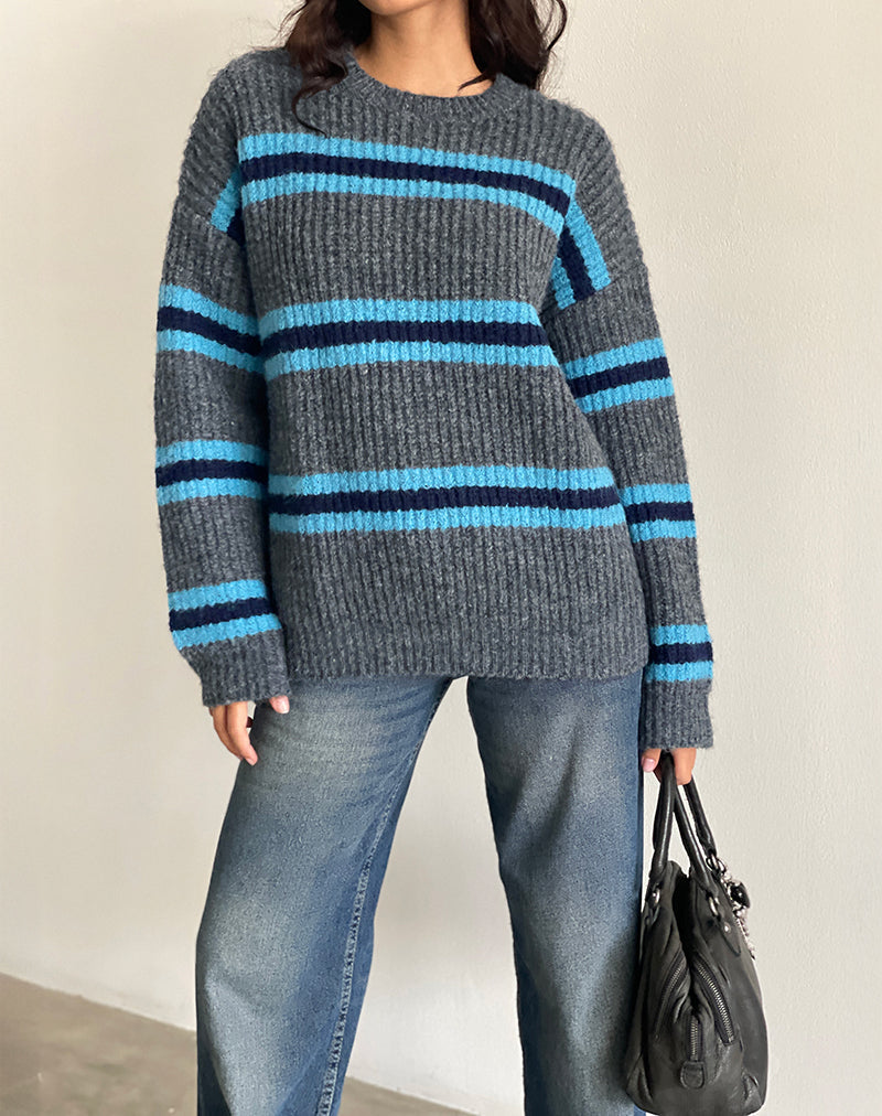 Image of Lunet Strickpullover mit Streifen in Grau und Blau