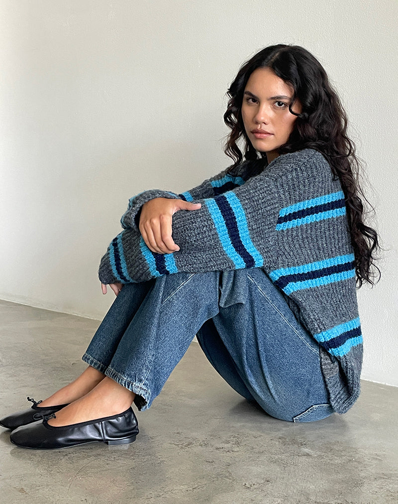 Image of Lunet Strickpullover mit Streifen in Grau und Blau