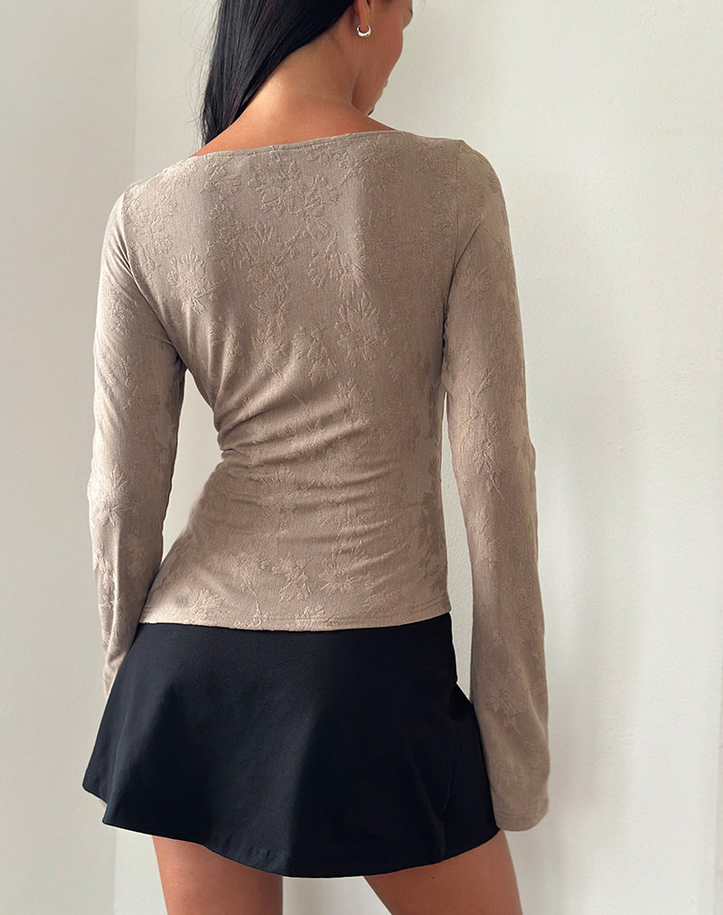 Image of Lunica Langarm-Jersey-Top aus Jaqcuard Light Taupe