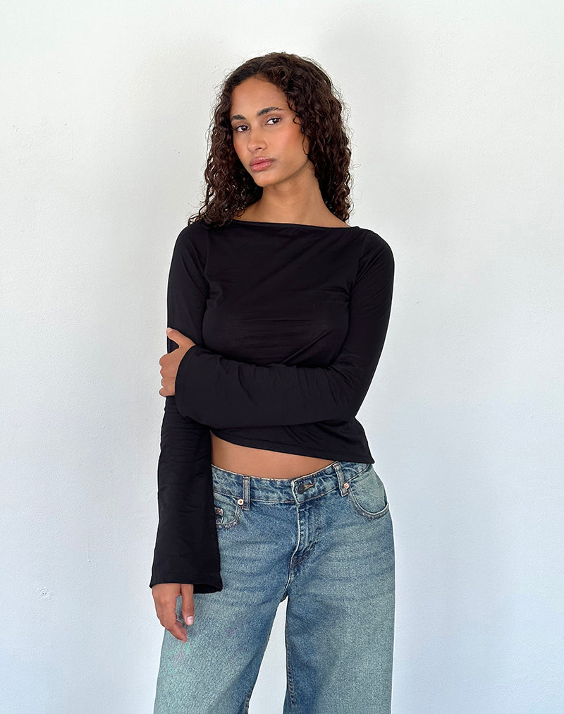 Image of Lunica Langarm-Top aus Tissue-Jersey Schwarz