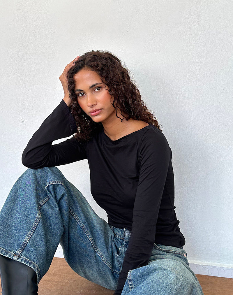 Image of Lunica Langarm-Top aus Tissue-Jersey Schwarz
