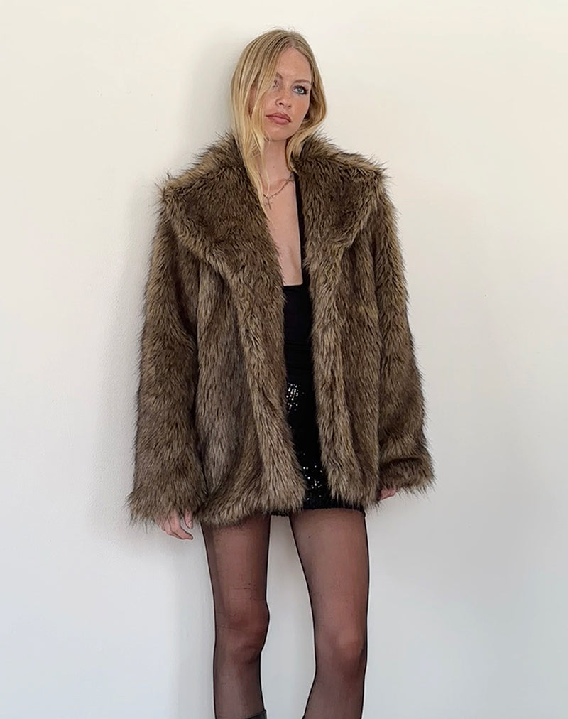 Image of Lupita Jacke aus langem Kunstpelz Braun