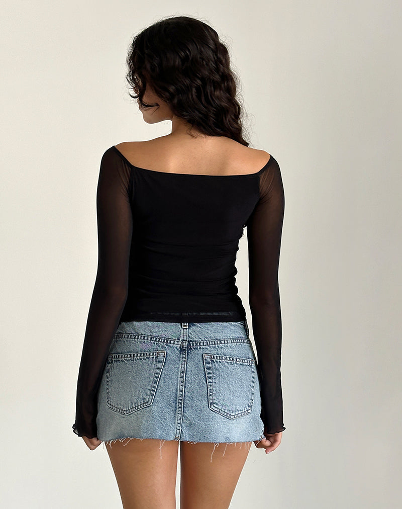 Image of Lutana Bardot Top aus Mesh Schwarz