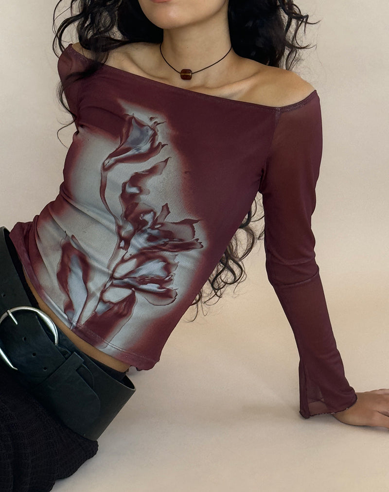 Image of Lutana Bardot Top aus Lumen Mesh Braun