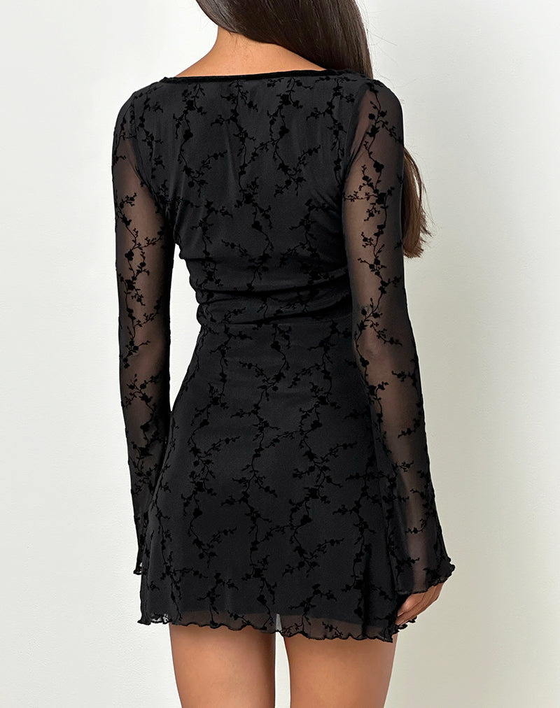Image of Luth Mini Dress in Vine Flower Schwarz