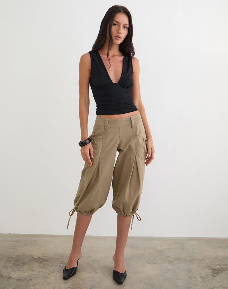 Iria Cargo-Caprihose aus Twill in Khaki