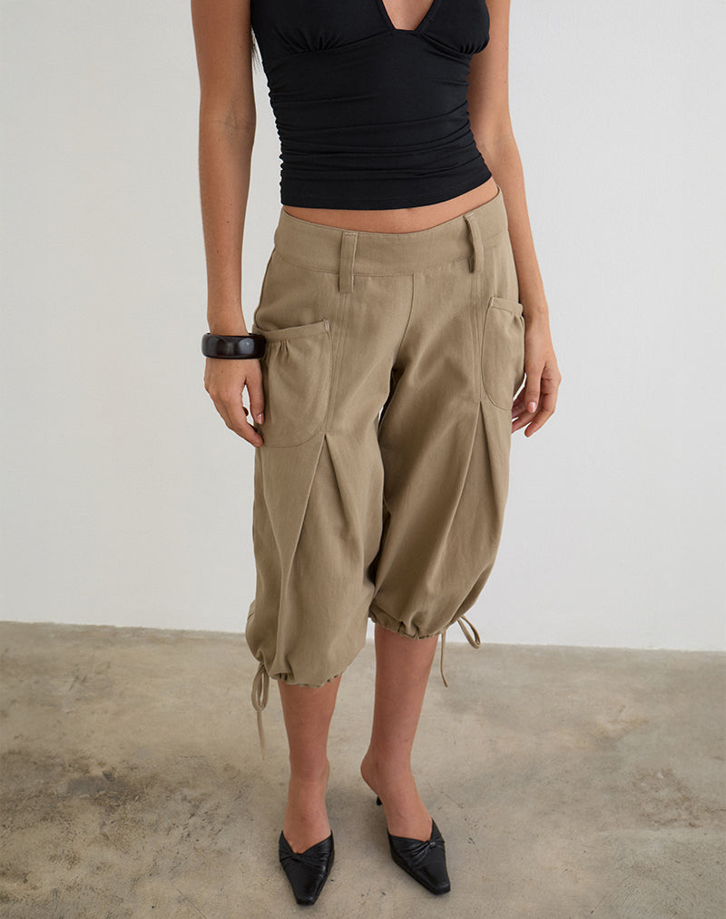 Iria Cargo-Caprihose aus Twill in Khaki