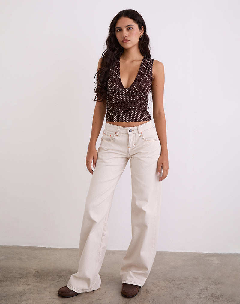 Image of Lycia Plunge Top in Micro Polka Braun