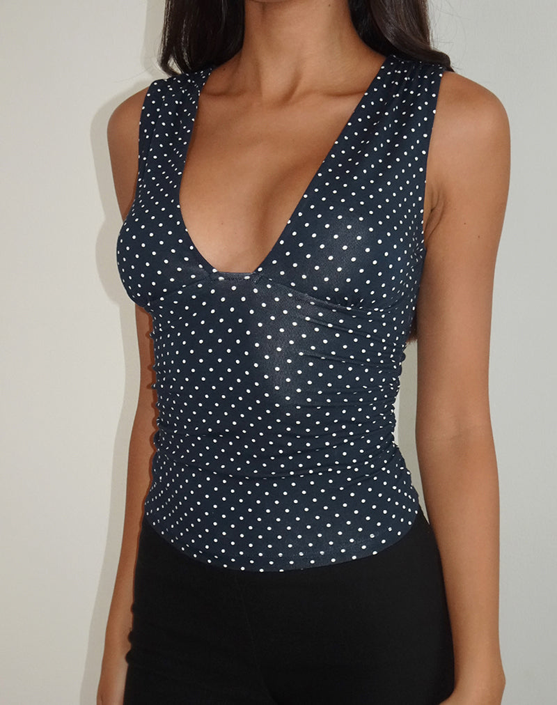 Lycia Top in Micro Polka Navy