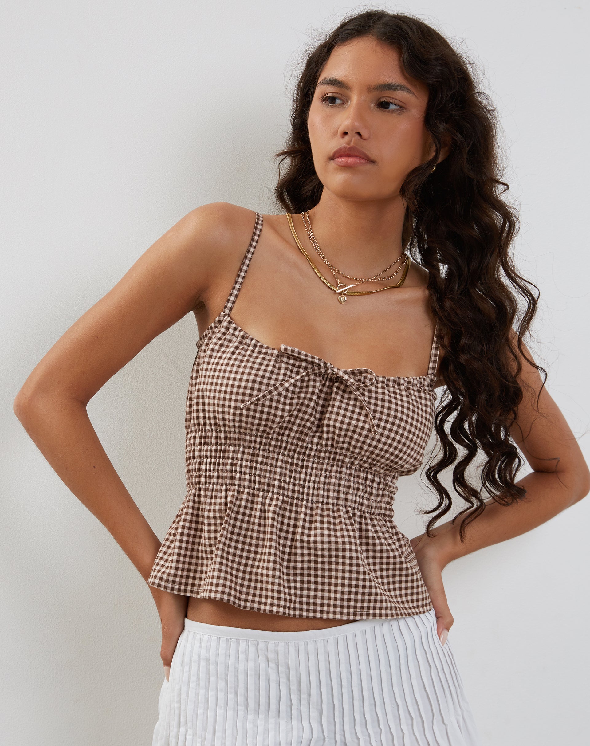 Bild von Lyncia Tie Front Cami Top in Mini Gingham