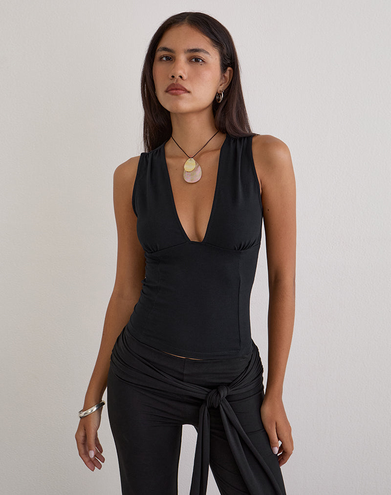 Image of Lynod Plunge Top in Rayon Black