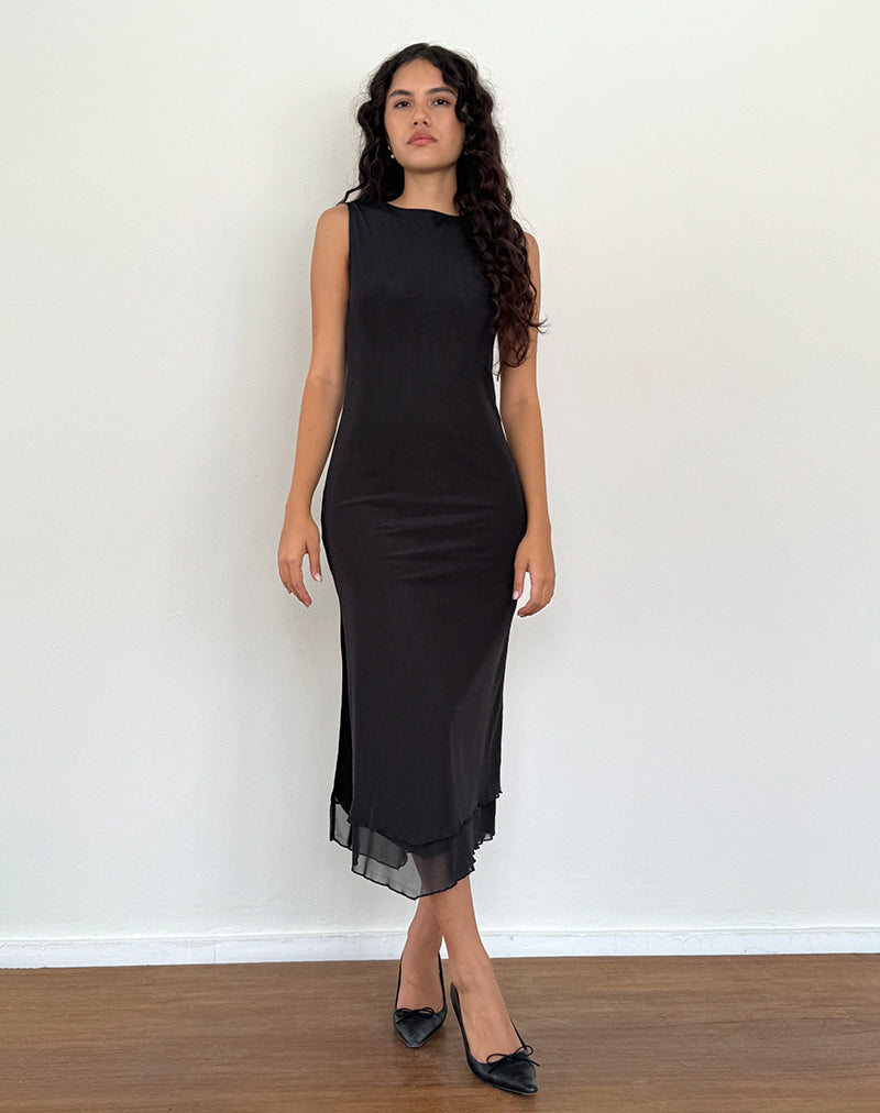 Image of Lyra Rückenfreies Midikleid aus Mesh Schwarz