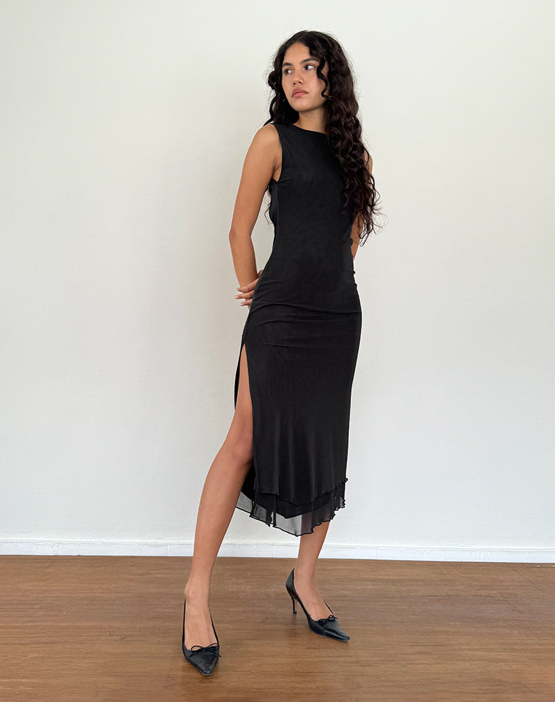 Lyra Rückenfreies Midikleid aus Mesh Schwarz