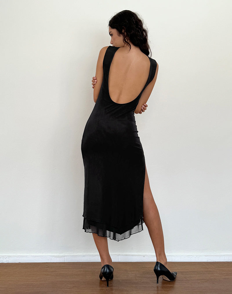 Lyra Rückenfreies Midikleid aus Mesh Schwarz