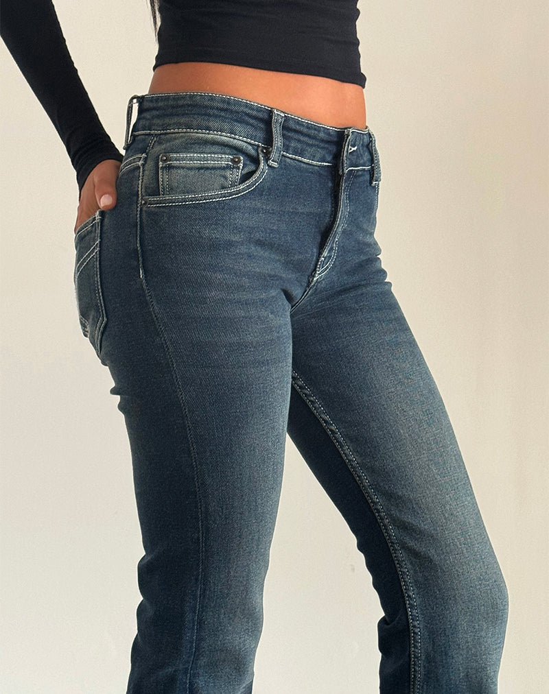 Bild von Low Rise Bootleg Jeans in Heavy Stitch Vintage Indigo