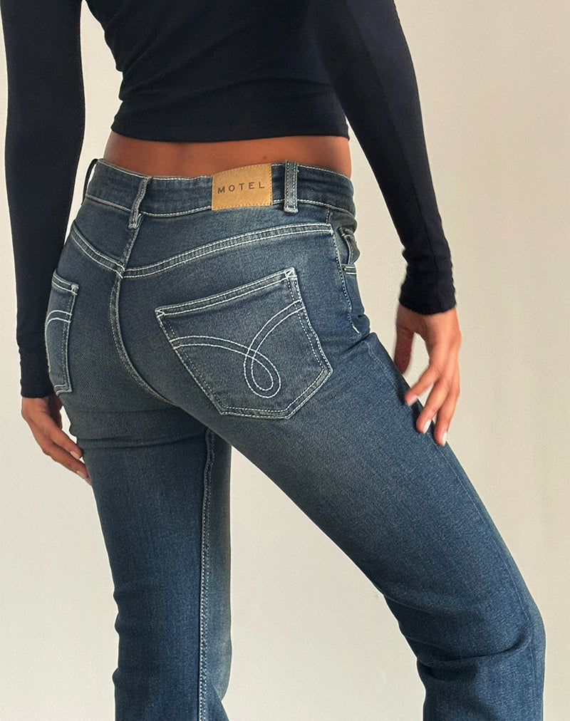 Bild von Low Rise Bootleg Jeans in Heavy Stitch Vintage Indigo