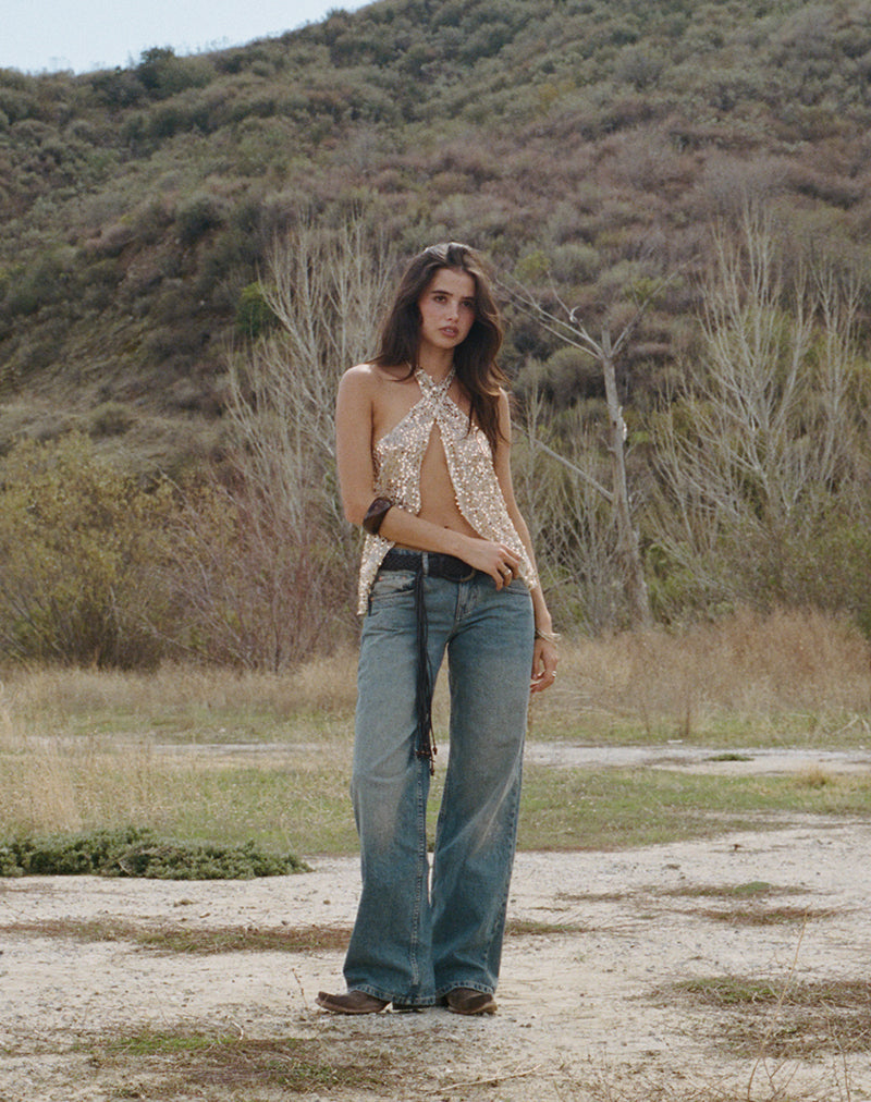 Low Rise Parallel Jeans in Extrem Blau Grün