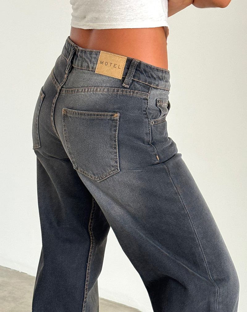 Bild von Low Rise Parallel Jeans in Grau Used Bleach
