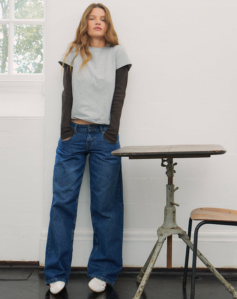 Low Rise Parallel Jeans in Mittelblau Gebraucht