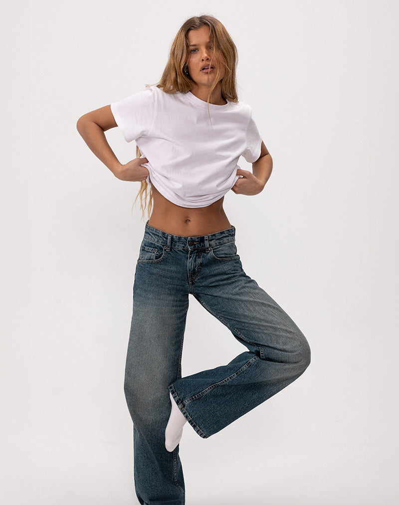 Low Rise Parallel Jeans in Stahlblau