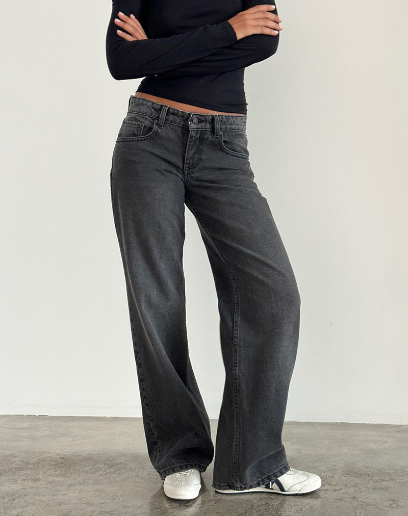 Low Rise Parallel Jeans aus gewaschenem Schwarz Grau