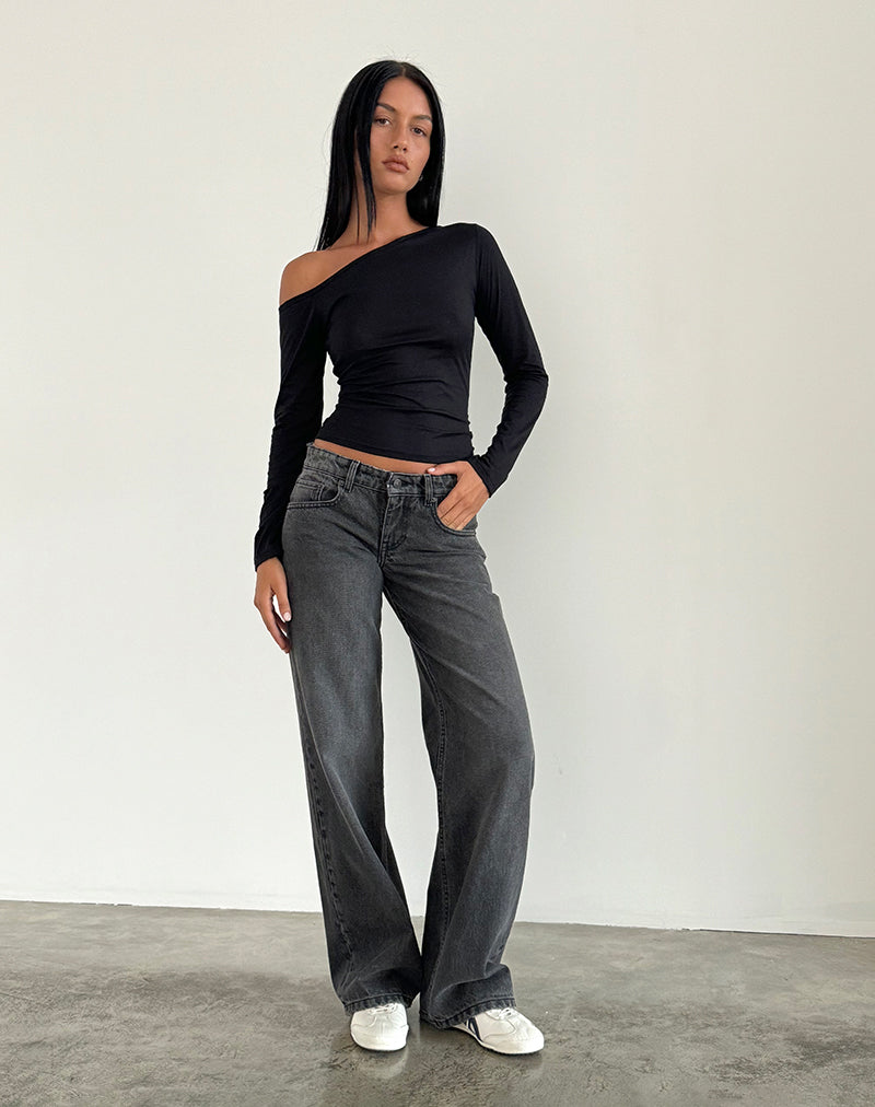 Low Rise Parallel Jeans aus gewaschenem Schwarz Grau
