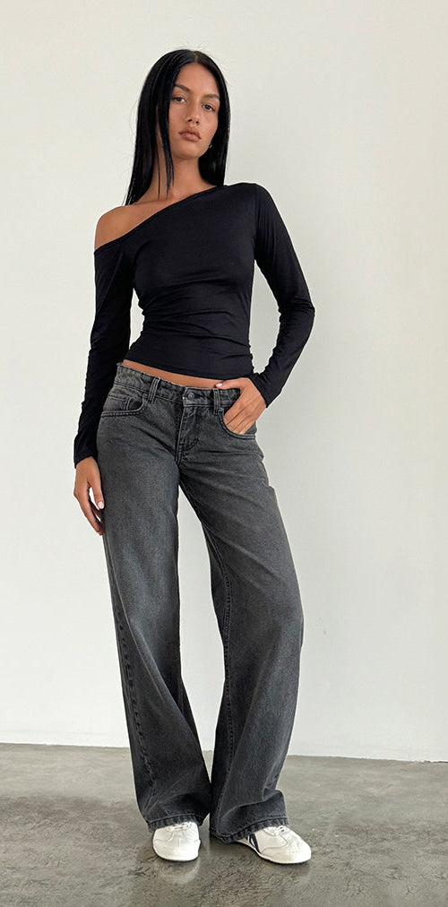 Image of Low Rise Parallel Jeans aus gewaschenem Schwarz Grau