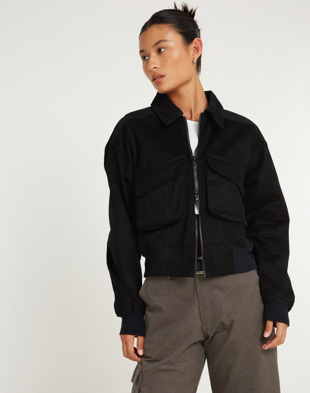MA2 Jacke aus Twill-Wildleder Schwarz