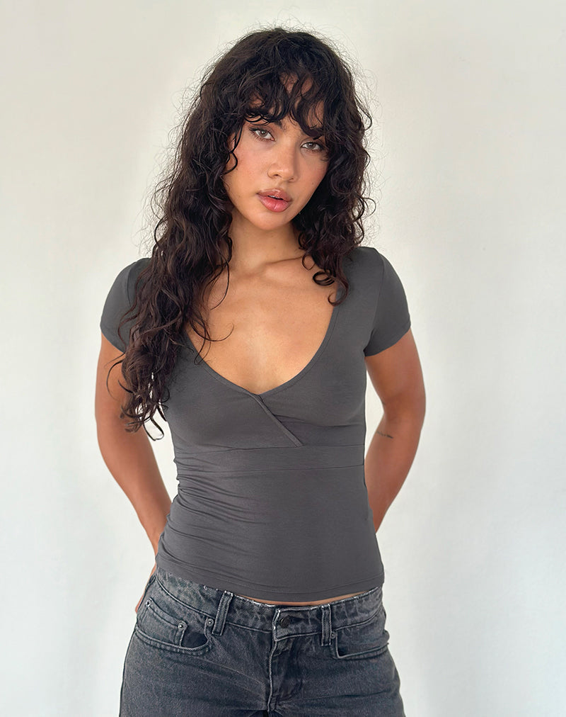 Image of Machiko Plunge Wrap Top in Anthrazit Grau